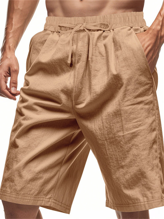 Men's Linen Shorts Summer Beach Casual Loose-Fit Cropped Shorts