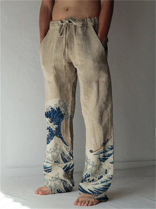 Men's Trousers Summer Pants Beach Pants Straight Drawstring Elastic Waist Front Pocket Graphic Prints Comfort Soft Casual Daily Beach Fashion Designer White Green
