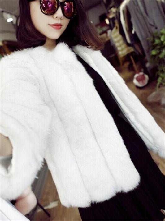 Women's Winter Coat Faux Fur Coat Warm Breathable Outdoor Daily Wear Vacation Going out Fur Collar Faux Fur Trim Zipper V Neck Ordinary Elegant Modern Plush Solid Color Regular Fit Outerwear Long