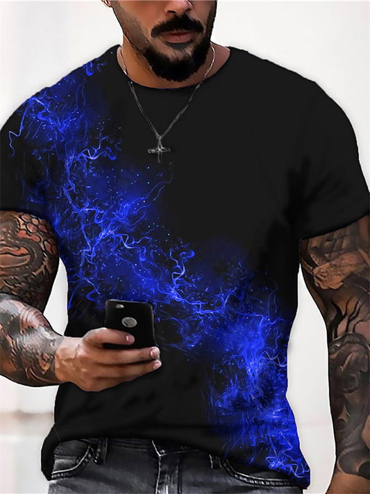 Summer Men's 3D Digital Print Retro Casual Round Neck Short-Sleeve T-shirt