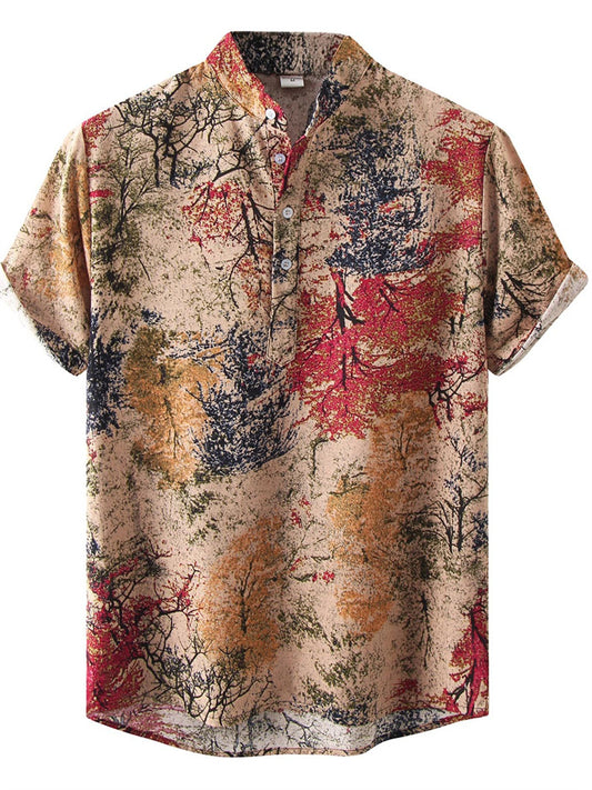 New Explosion Slim Type Men's Fashion Floral Casual Pointed Collar Short-sleeved Shirt Thin Men's Clothing