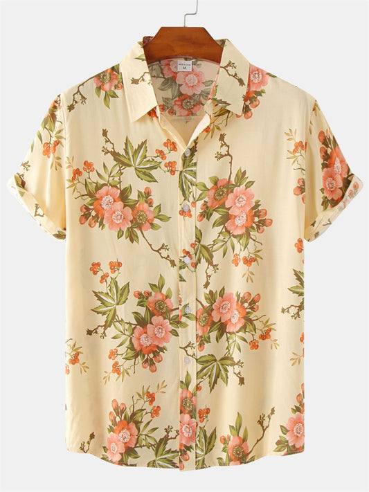 Summer Hot Explosive Models Fashion Floral Short-sleeved Casual Shirt Men's Lapel Thin Section Short-sleeved Shirt