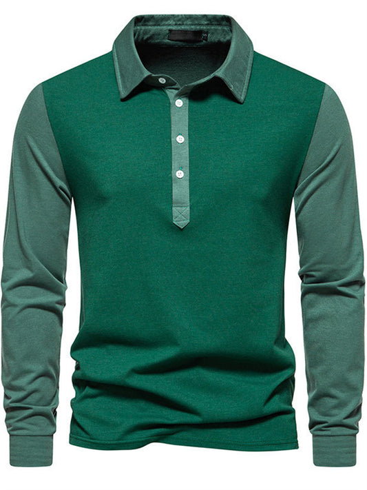 Men's Polo Shirt Autumn and Winter New Fashion Color Blocking Casual Lapel Long-sleeved POLO Shirt Men's Long-sleeved T-shirt
