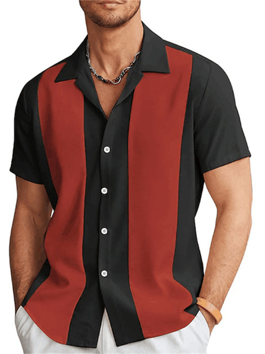 Hawaiian 3D Digital Print Casual Floral Stripe Short-Sleeve Button-Down Shirt