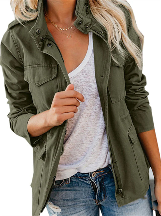 Women's Casual Jacket Daily Wear Vacation Going out Fall Regular Coat Regular Fit Breathable Casual Jacket Long Sleeve Solid Color Black Wine Army Green