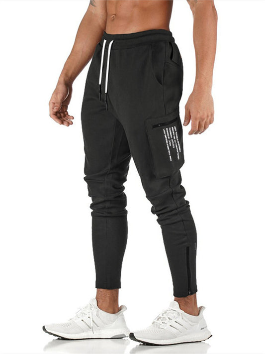 Men's Spring/Fall Casual Pants - American-Style Athletic Long Pants with Zipper and Slim Fit