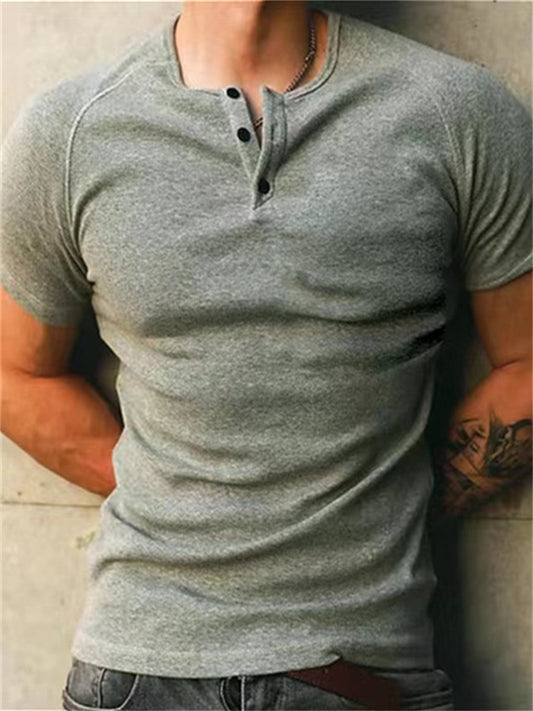 Solid Color T-shirt Men's New Summer with Short-sleeved Foreign Trade Henry Shirt Casual Men's Round Neck Short-sleeved T-shirt Set