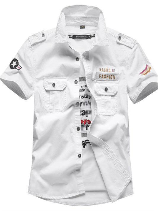 Summer New Short-sleeved Shirt Men's Solid Color Workwear Big Yards Slim Half-sleeved Shirt Men's Military Shirt