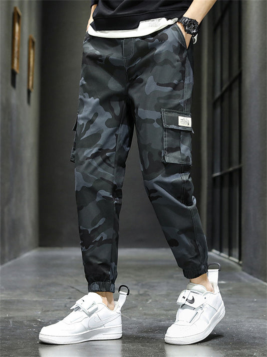 Geometric Pattern Men's Printed Cashew Flower Harem Pants Four Seasons Loose High Street Small Feet Multi-pocket Work Pants Male