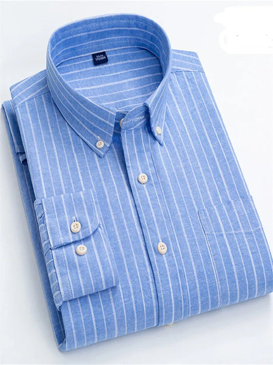 Four Seasons New Cotton Shirt Fashion Plaid Men's Shirt Long-sleeved Square Collar Casual Cotton Shirt