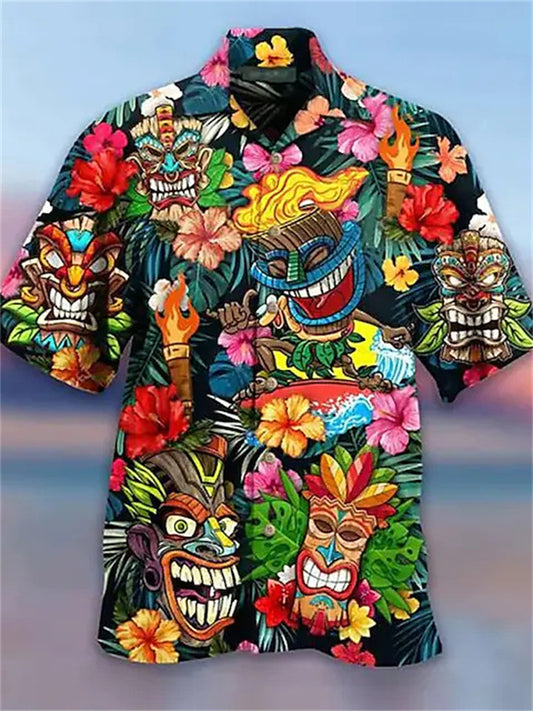 Men's Shirt Hawaiian Wind 3D Print Floral Men's Casual Tops Lapel Summer Print Short-sleeved Cardigan Shirt