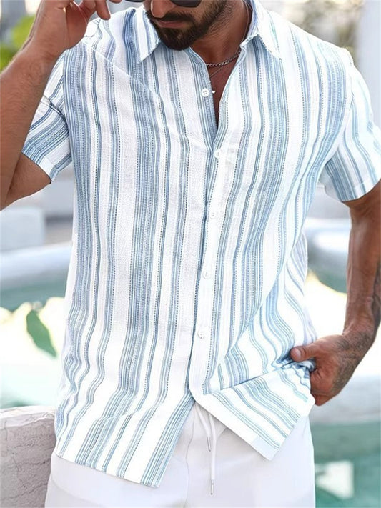Men's Summer New Arrival Turn-down Collar Striped Short-Sleeve Casual Shirt