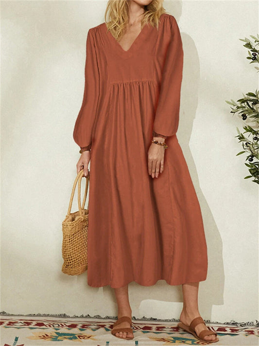 Literary Retro Red Coffee Square Neck Waist Dress
