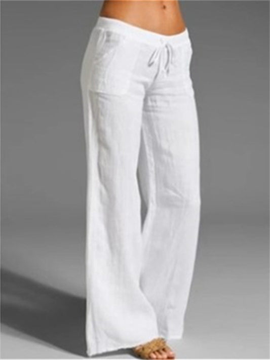 Women's Wide Leg Pants Trousers Black Dark Blue Brown Mid Waist Boho Yoga Work Casual Full Length Breathable Plain S M L XL XXL / Loose Fit
