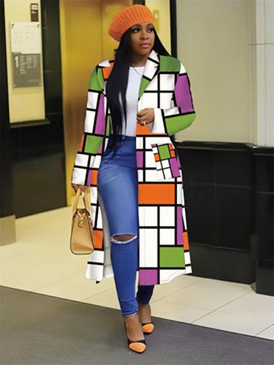 Elegant Printed Double-breasted Long Coat