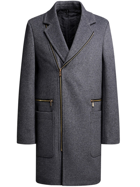Fall/Winter Men's Woolen Coat - Mid-Length Thickened Fashionable Notched Lapel Outerwear