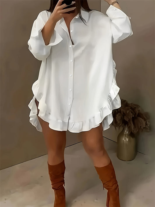 New Arrival Women's Solid Color Loose-Fit Ruffled Shirt