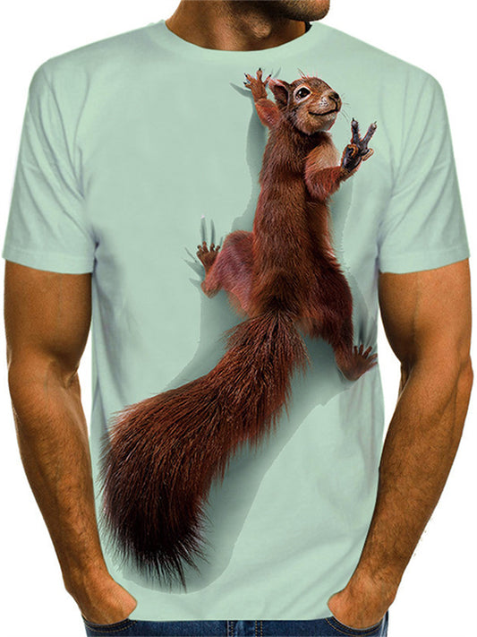 Summer Short-sleeved T-shirt Men 3D Digital Printing Cute Squirrel Men Round Neck Loose T-shirt