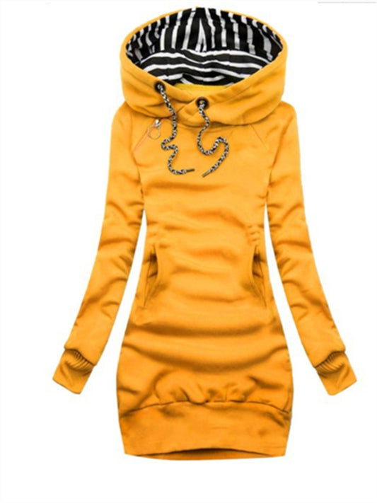 Women's Hoodie Dress Sheath Dress Short Mini Dress Black Yellow Army Green Navy Blue Long Sleeve Pure Color Pocket Fall Winter Hooded Casual Loose 2022 S M L XL XXL 3XL / Casual Dress
