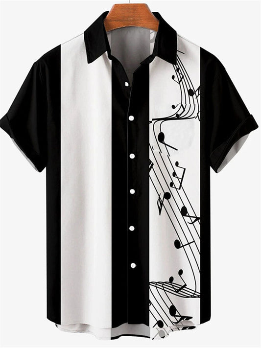 Men's Shirt Button Up Shirt Casual Shirt Summer Shirt Bowling Shirt Black Pink Blue Green Short Sleeve Graphic Prints Musical Notes Turndown Street Daily Print Clothing Apparel Fashion 1950s Casual