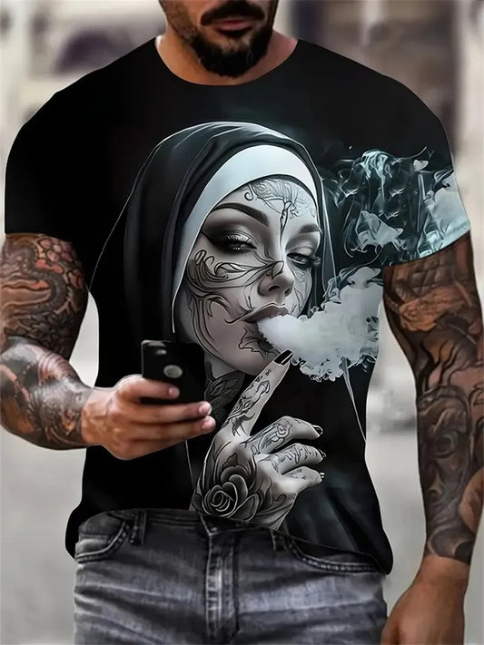 Summer Skull 3D-Printed Short-Sleeve Streetwear Men's Round-Neck T-Shirt