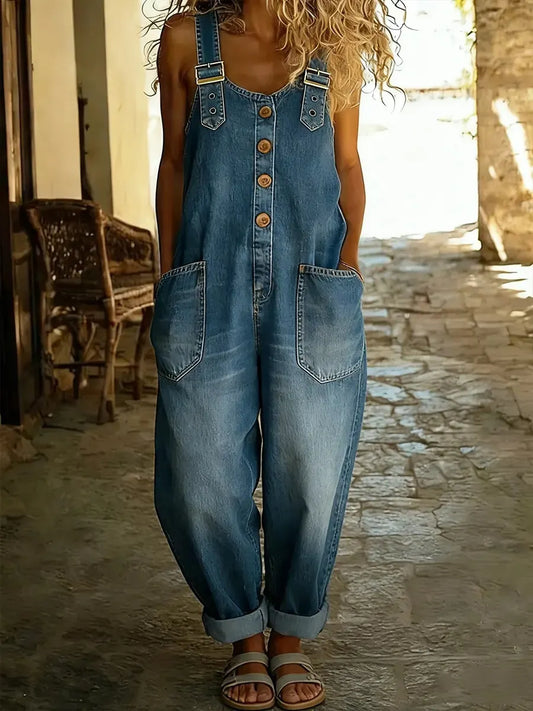 Fashionable Retro Loose-Fit Women's Casual Denim Overalls