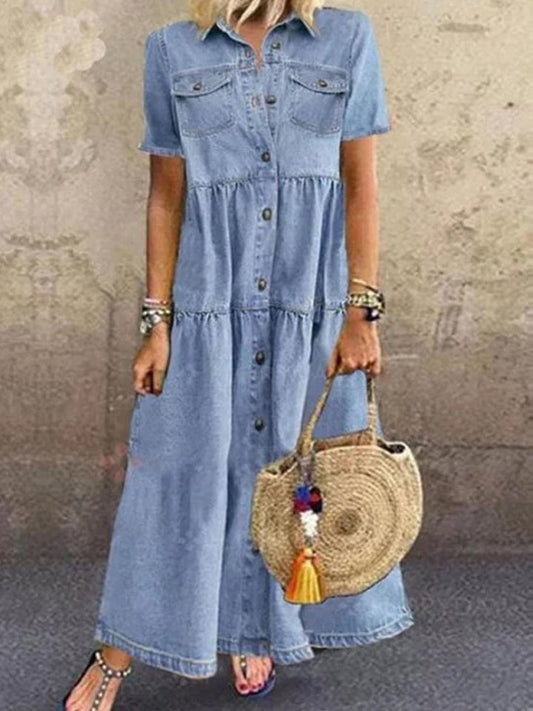 Denim Style Long Multi Button Old Dress