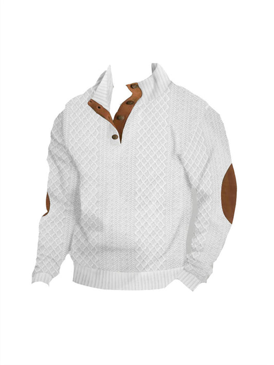 Autumn and Winter Solid Color Pullover Men's Outdoor Casual Stand-up Collar Long Sleeve Jacquard Knit Pullover Sweater