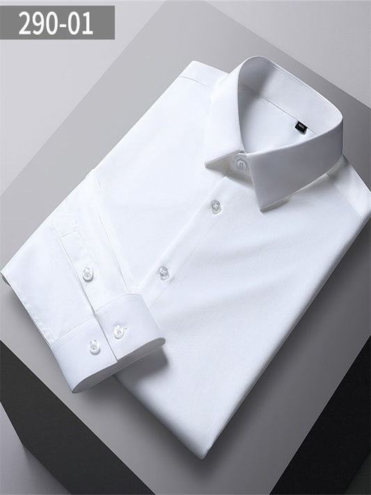 Men's Long-sleeved Mulberry Silk Solid Color Long-sleeved Work Shirt Business Professional Slim Shirt Business Formal Wear