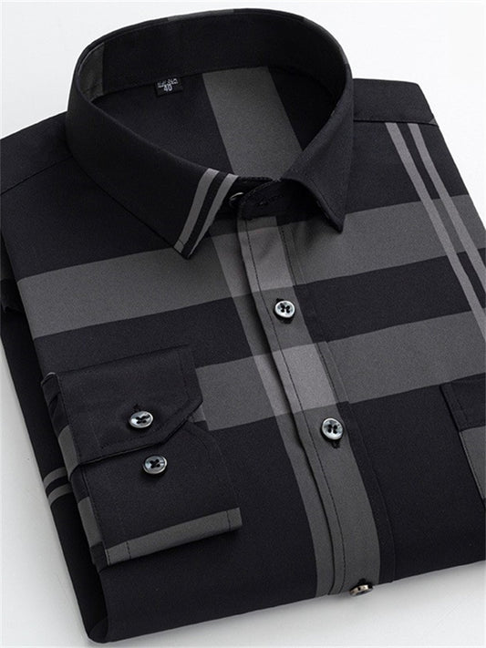 Men's Dress Shirt Button Up Shirt Collared Shirt Geometry Square Neck Black / Red Black / Gray Sea Blue Black White Casual Daily Long Sleeve Print Clothing Apparel Designer