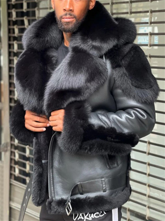 Men's Shearling Coat Winter Jacket Sherpa jacket Winter Coat Jacket Faux Leather Jacket Thermal Warm Windproof Rain Waterproof Outdoor Street Daily Zipper Turndown Streetwear Sporty Casual Jacket
