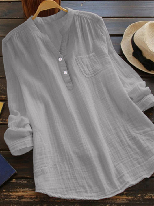 Large Size Bamboo Long-sleeved Shirt Women Loose Solid Color Women's Tops