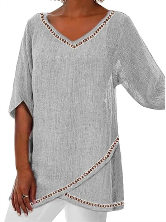 New Women's 3D Printed V-Neck Nine Sleeve Loose Shirt