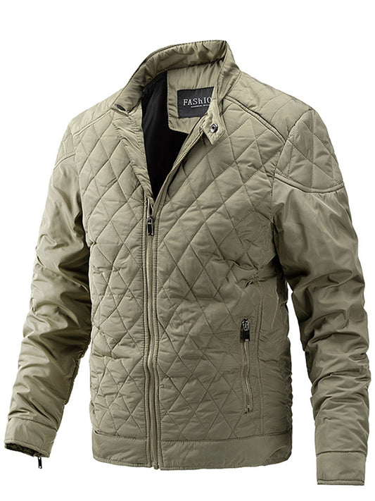 Lightweight Cotton Men's Fall/Winter Casual Diamond-Pattern Stand Collar Jacket Fashion Cotton Coat