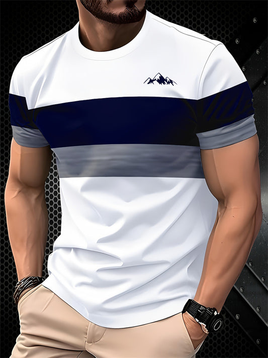 New Summer 3D Printed Men's Short-Sleeve Round-Neck Striped Fashion T-Shirt