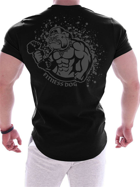 Men's Summer Sports Quick Dry Round Neck T-shirt Large Size Printing Short-sleeved Tight Running Fitness Training Tops