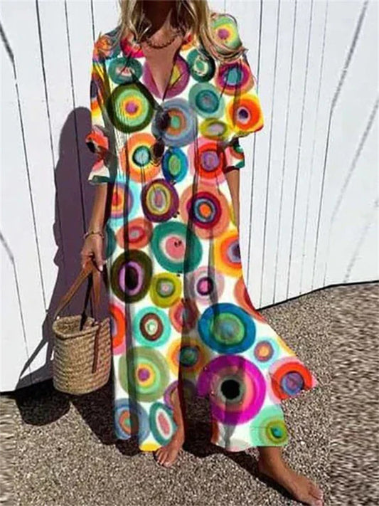 Women's New Large Size Models Pleated Print Loose Dresses