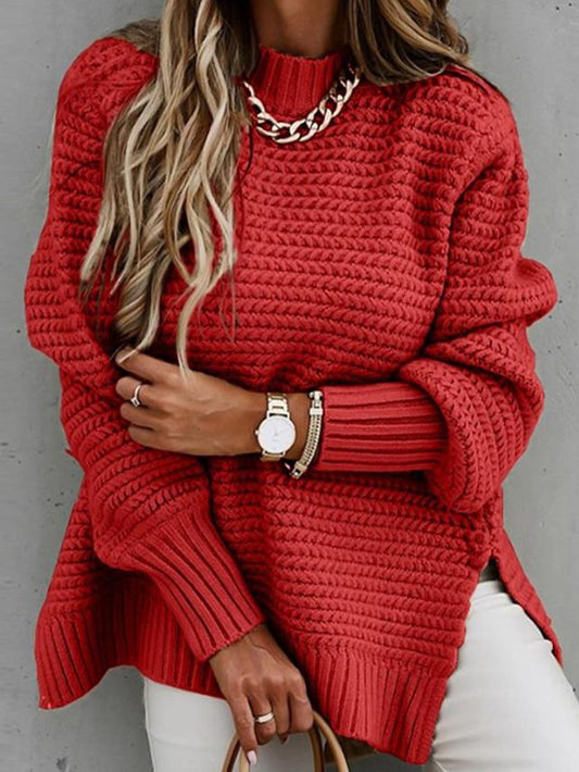 Autumn and Winter New Semi-high Collar Loose Solid Color Long-sleeved Sweater Women