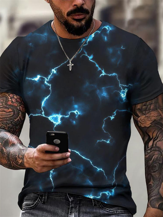New Summer Fashion Trend Men's Casual Lightning Print Short-Sleeve T-Shirt