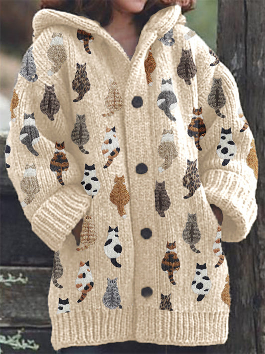 New Fall/Winter 3D Women's Mid-Length Hooded Sweatshirt Jacket with Printed Sweater-Like Design