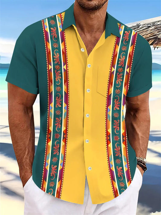 New Arrival Casual and Fashionable Men's Short-Sleeve Printed Hawaiian Shirt with Notched Collar