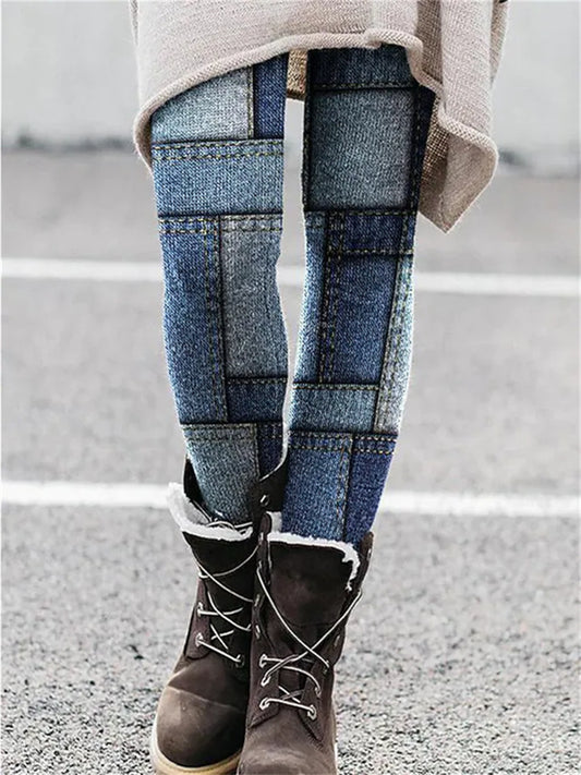 Women's Fleece Pants Tights Leggings Thermal Underwear Blue Fashion Christmas Casual Daily Print High Elasticity Full Length Thermal Warm Color Block S M L XL 2XL / Skinny