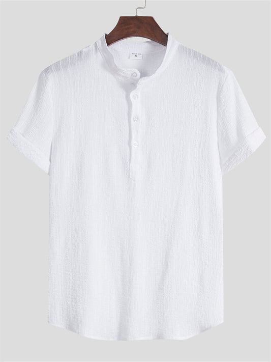 Men's Cotton Linen Shirt Casual Linen Solid Color Shirt for Men