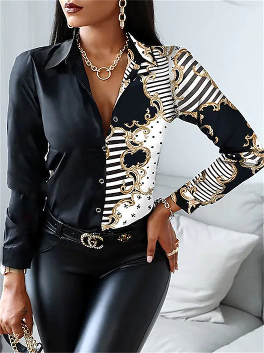 Women's Blouse Shirt Blue Pink Yellow Graphic Floral Button Print Long Sleeve Casual Weekend Streetwear Shirt Collar Regular Floral