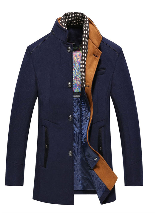 Middle-aged Men's Thickened Lapel Suit Collar Wool Tweed Coat Jacket Men's Medium-length Models