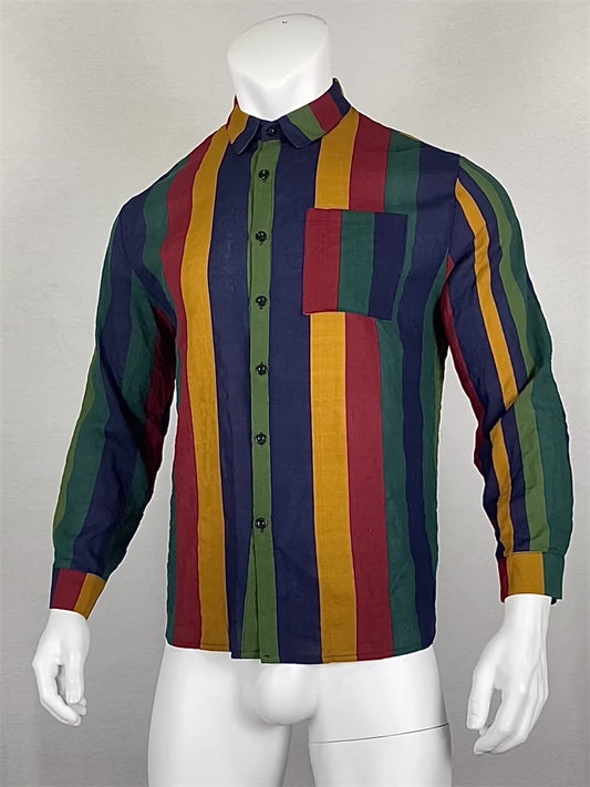 Fall/Winter New Arrival: Fashionable Men's Casual Multi-Color Striped Long-Sleeve Collared Shirt