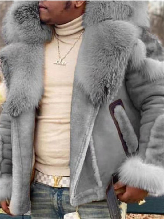 Men's Winter Jacket Winter Coat Fur Coat Soft Outdoor Casual / Daily Daily Wear Vacation Going out Zipper Lapel Warm Ups Comfort Jacket Outerwear Pure Color Fur Trim Pocket Black Khaki Gray