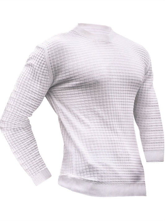 Autumn Small Square Men's Trend Round Neck Pullover Loose Knit Long-sleeved Cotton T Casual Comfortable Tops Men's Clothing