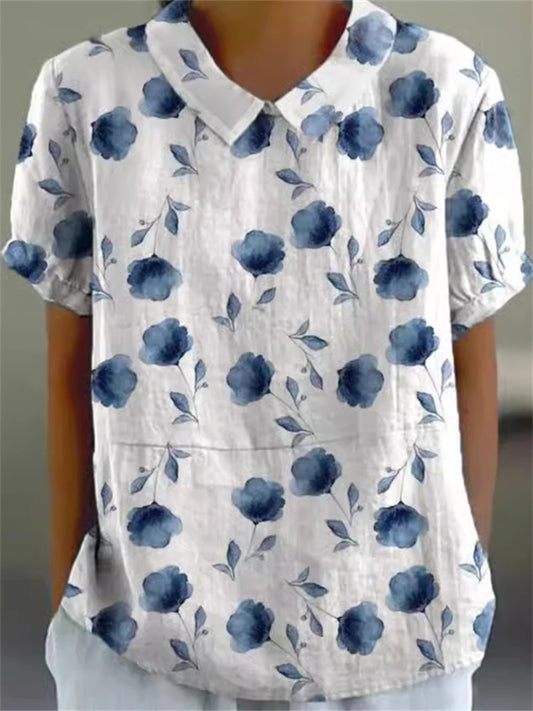 Summer New Shirt Women's Short-sleeved Vintage Ocean Print Short-sleeved