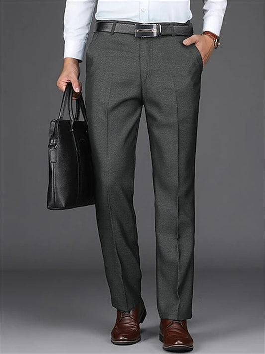 Men's Dress Pants Trousers Chinos Pocket Plain Comfort Breathable Full Length Wedding Office Business Chic & Modern Formal Black Deep Blue High Waist Micro-elastic
